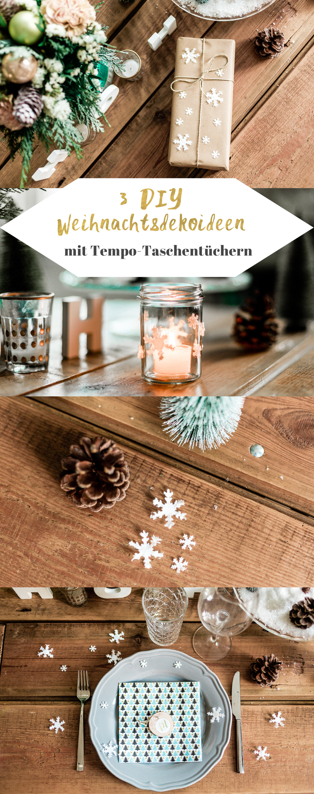 3 DIY Weihnachtsdeko-Ideen mit Tempo Taschentüchern Marmeladenglas Teelicht